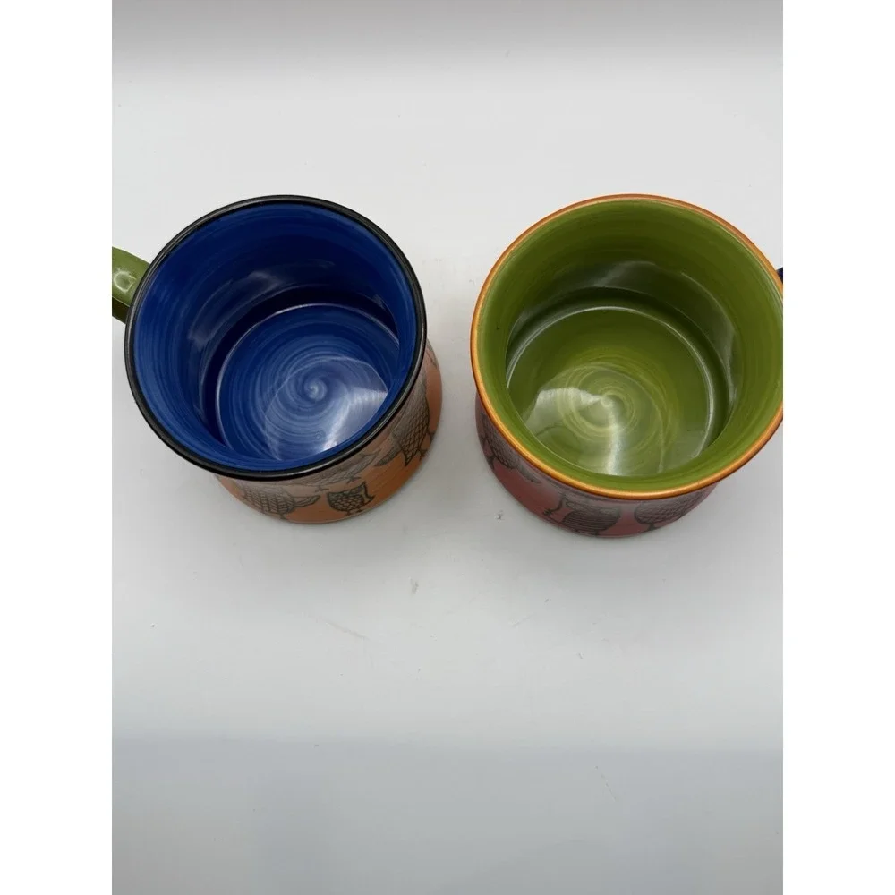 Vtg Pier 1 Imports Ceramic Owl Mug Cup Coffee Tea Stoneware Set Of 2